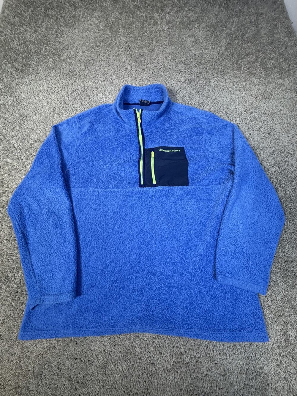 Vineyard Vines Sweatshirt Mens XL Blue Pullover 1/4 Zip Pockets Fleece
